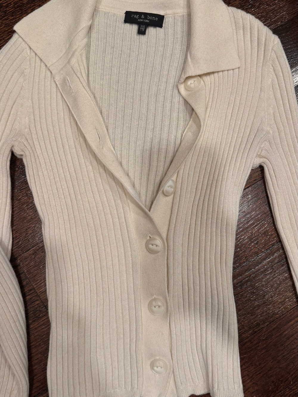 rag & bone Ivory Ribbed Button-Up Cardigan